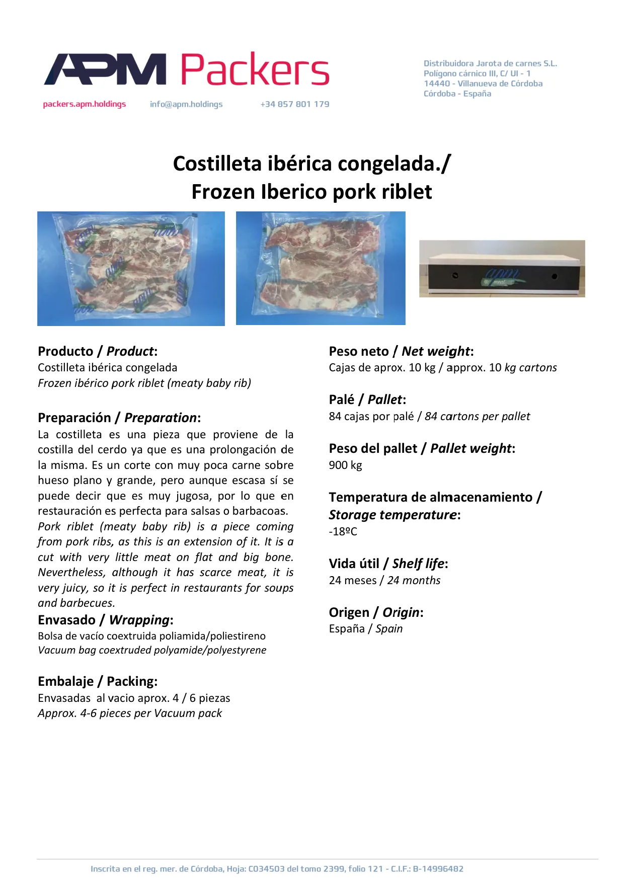 Iberian Costilleta – 10 kg carton
