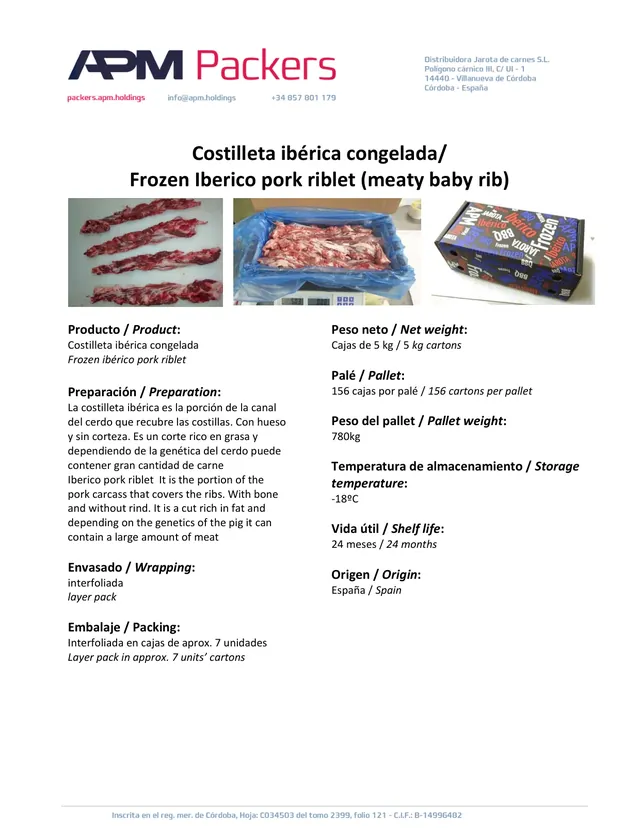 Costilleta ibérica congelada (meaty baby rib) – caja 5 kg
