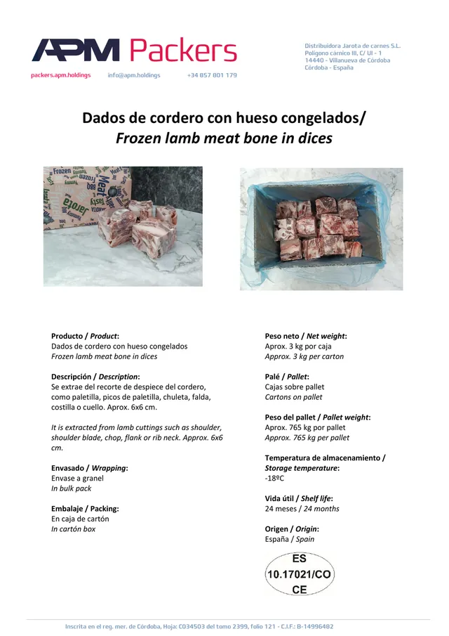 Dados de cordero con hueso 6x6 cm – granel
