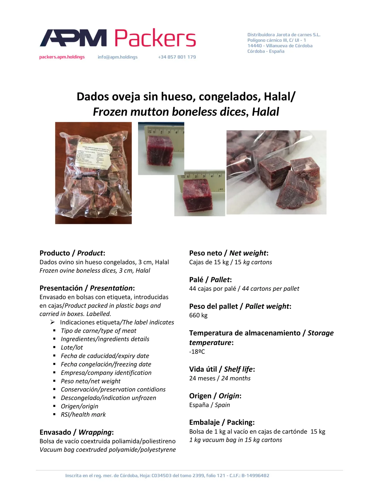 Dados de oveja sin hueso 3 cm – Halal