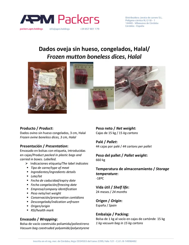 Dados de oveja sin hueso 3 cm – Halal