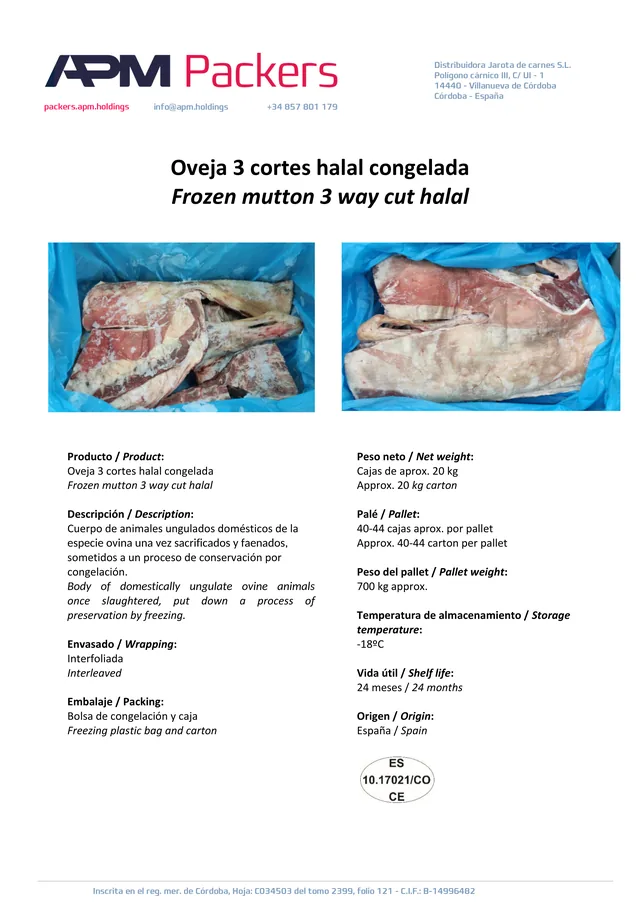 Oveja 3 cortes – Halal