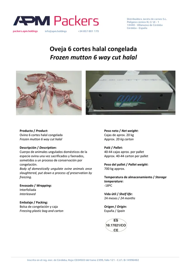 Oveja 6 cortes – Halal