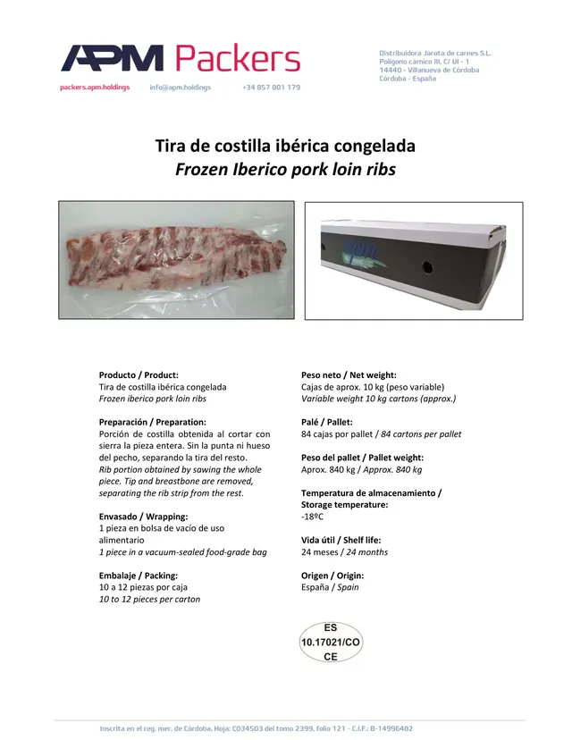 Tira de costilla – caja 10 kg