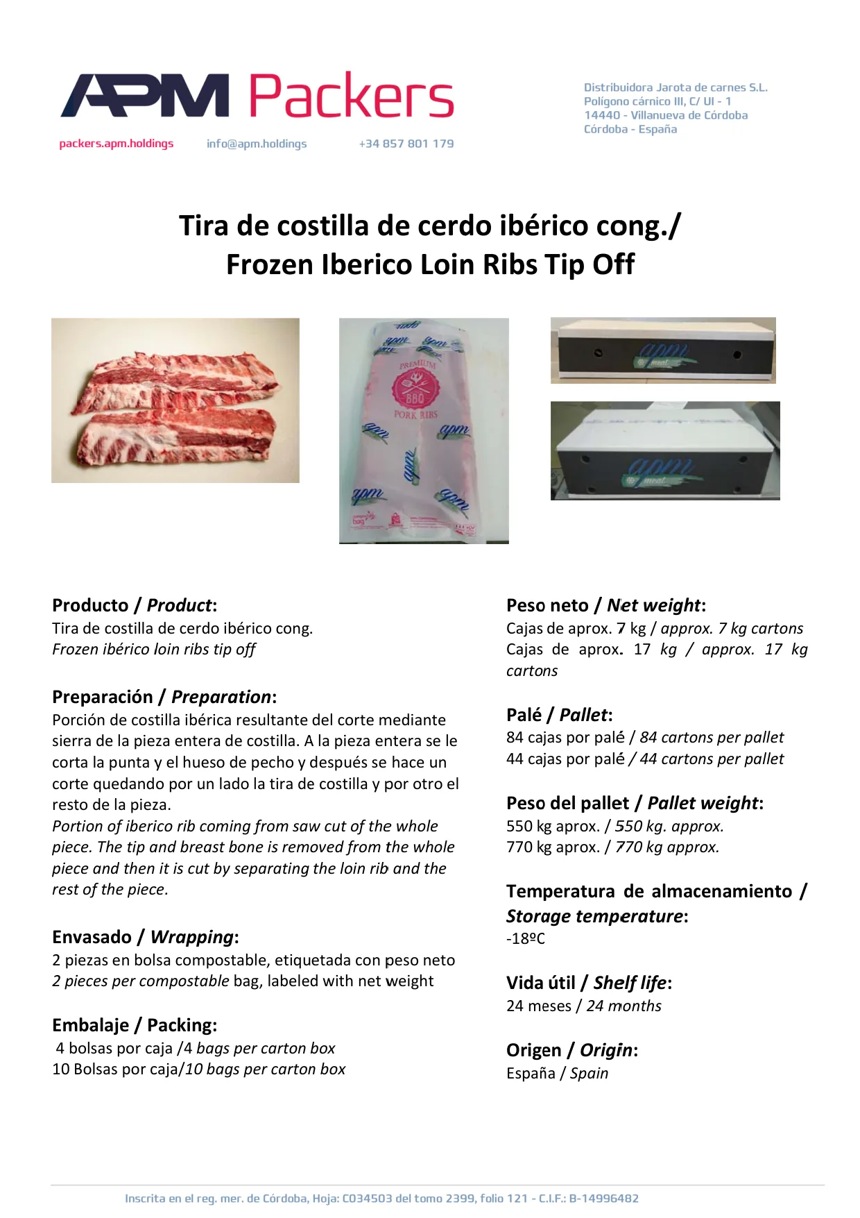 Tira de costilla – envase compostable